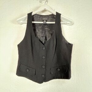 Vintage Limited Womens Black Wool Button Front V-Neck Vest Large Lined Casual